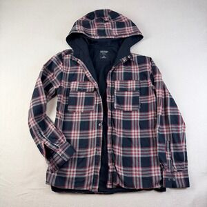 Nukutavake Boys Plaid Hooded Flannel Shirt Jacket Black Red Grey Size 16 166cm